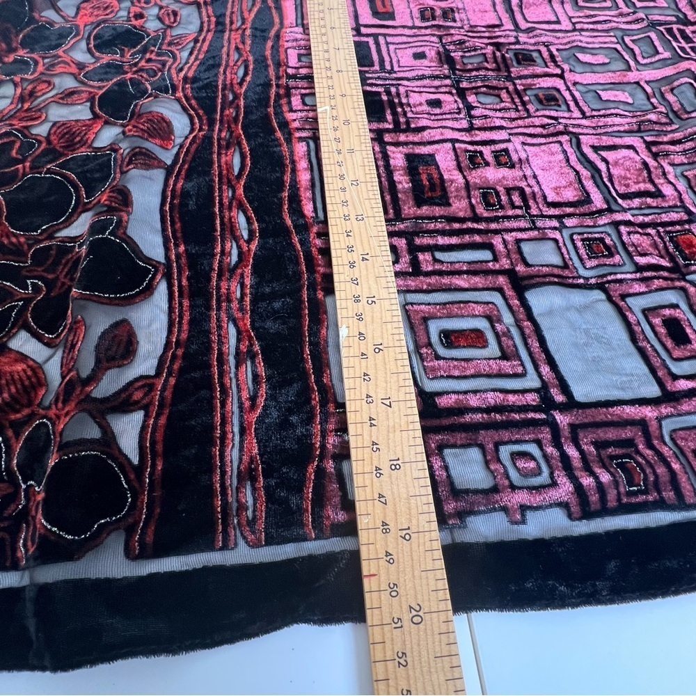 black, burgundy and silver burnout velvet scarf silk blend. - Picture 6 of 7